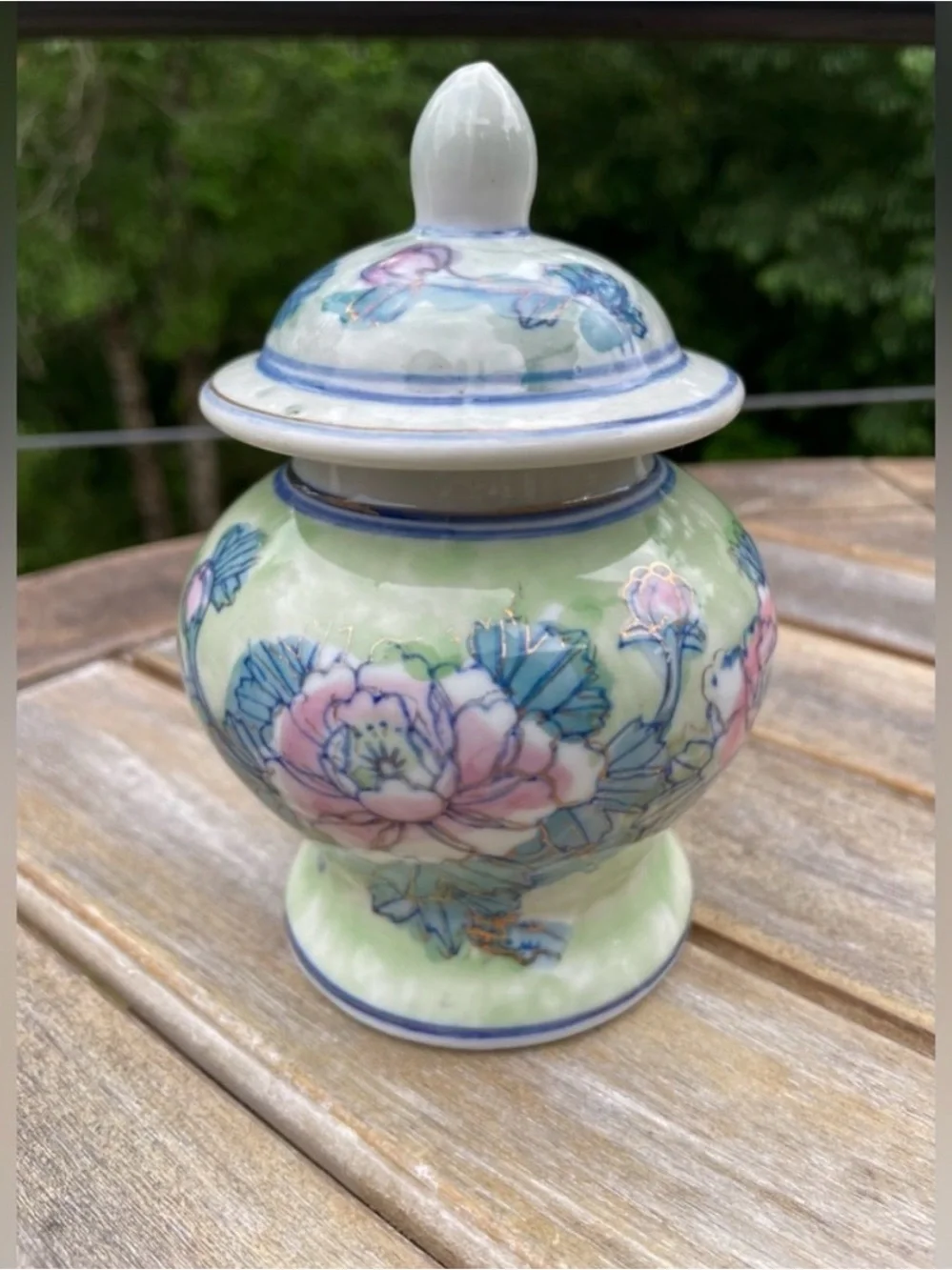 Vintage Ceramic Ginger Jar Hand Painted Floral Pastel Small Urn